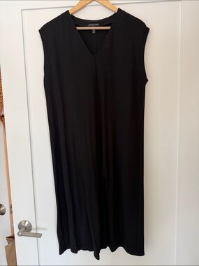 Black Sleeveless V-Neck Midi Dress by EILEEN FISHER